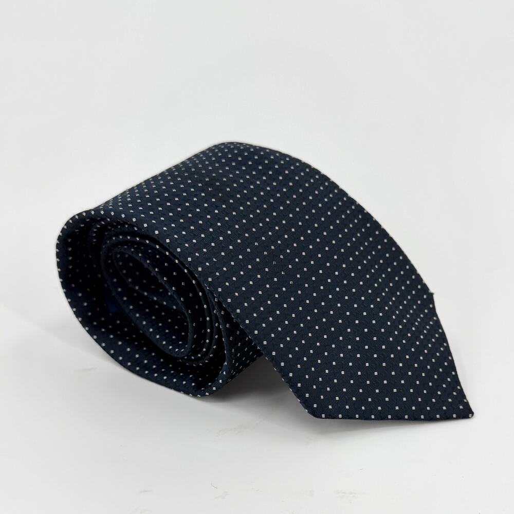 Vintage 90s Valentino Blue White Polkadot Geometric Traditional Necktie